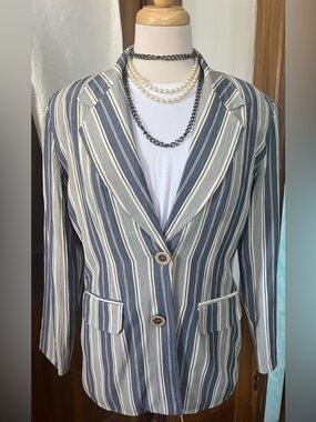 Vintage “Candy” Blue and Cream Striped Blazer
